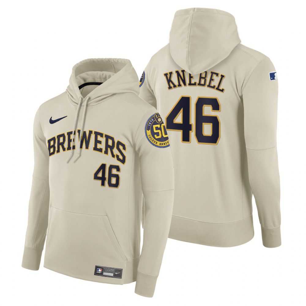 Men Milwaukee Brewers 46 Knebel cream home hoodie 2021 MLB Nike Jerseys